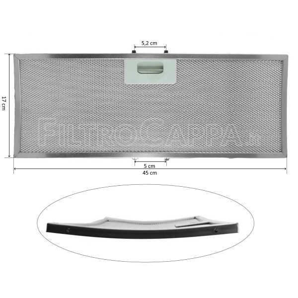 Filtro in metallo Alluminio 45 X 17 Cm Curvo Per Cappa Elica Turboair 10801290451