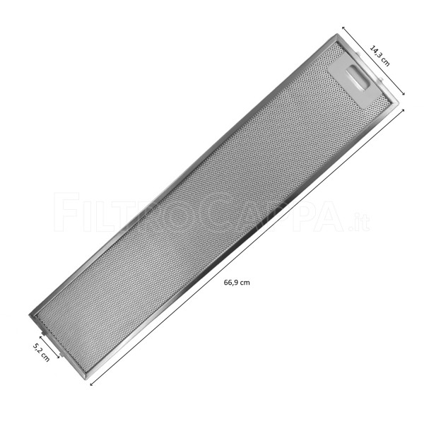 Filtre métallique 66,9 X 14,3 CM cm pour hotte aspirante Elica Turboair ALPI GREY 10801290040