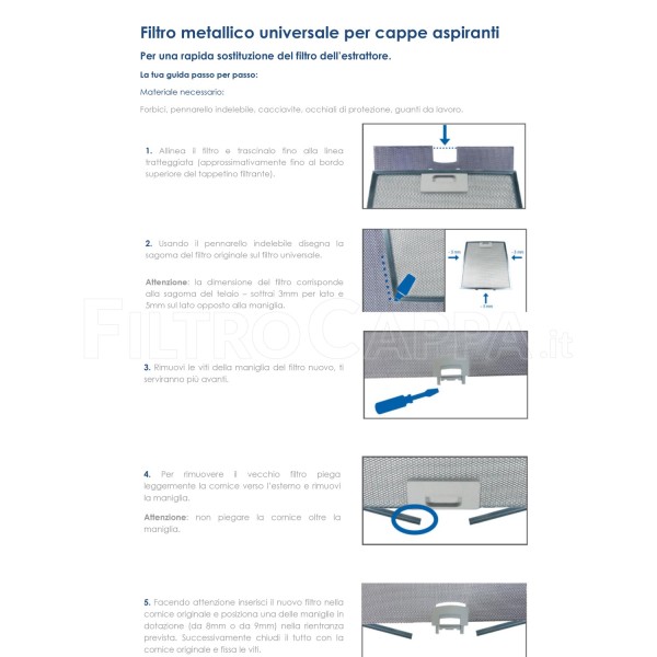 FILTRO UNIVERSALE PER CAPPE ASPIRANTI E TERMOCONVETTORI