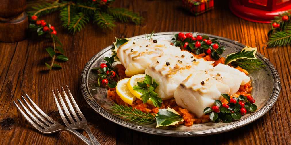 Cod on a dish for Christmas dinner