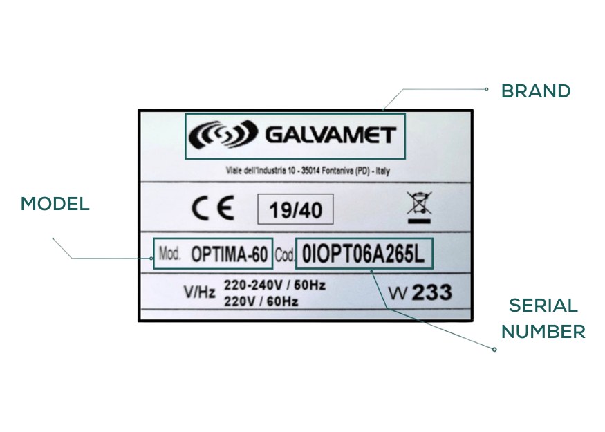 Galvamet hood model on label