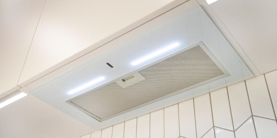 Kitchen hood with LED spotlights