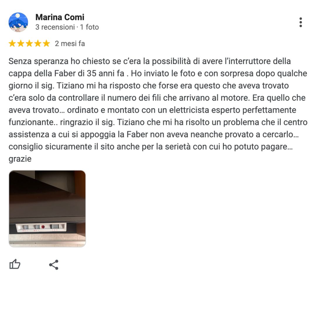 Recensione di un cliente sul sito di Filtro Cappa